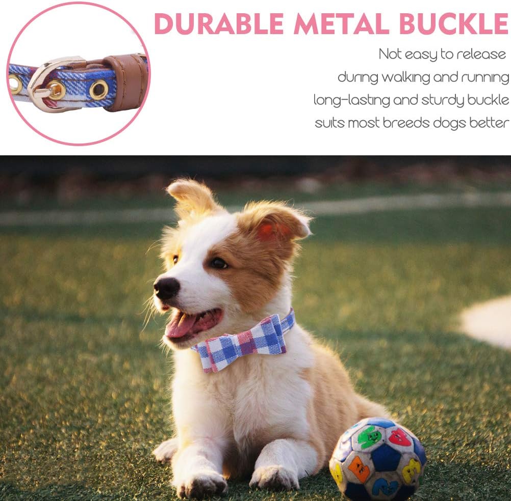 PUPTECK 2 Pack Adjustable Bowtie Small Dog Puppy Collar with Bell Charm 8-10 Black & Purple, Adorable, Classic Plaid
