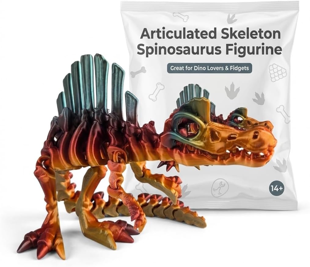 Articulated Spinosaurus Skeleton Figurine - Striking Desk Decor for Dino Enthusiasts and Unique Shelf Display - 3D Printed in Canada