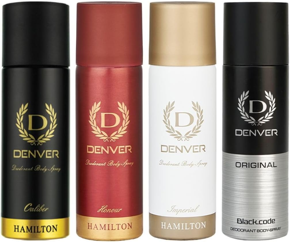 DENVER Black Code Nano,Caliber Nano, Honour Nano & Imperial Nano Deo - 50ML Each (Combo Pack of 4) | Long Lasting Deodorant Body Spray for Men