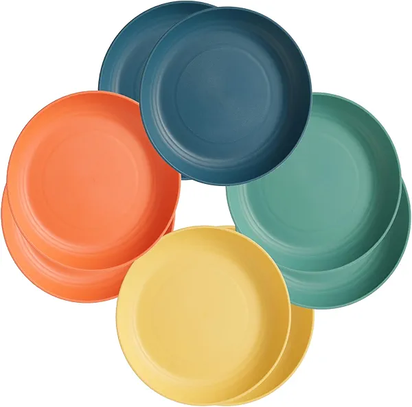 Deep Unbreakable Dinner Plates Set of 8 Alternative for Plastic Plates Microwave & Dishwasher Safe Wheat Straw Dinner Plates for kitchen,camping Kids & Adult Salad 4 Colors (Classic Bright,9 inch)