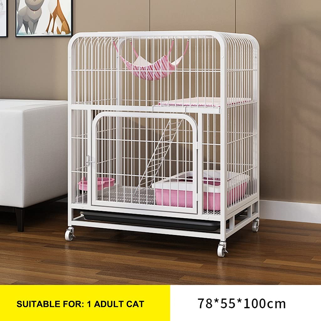 Katzenkäfig Katzenstreu Für Den Innenbereich Doppellagiges Katzenhaus Mit Zubehör Wie Hängematte Isomatte Katzentoilette Usw (Color : Weiß, S : 78x55x100cm)