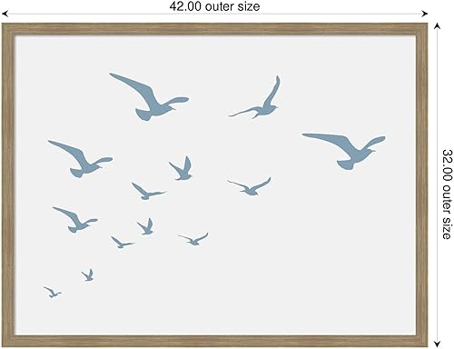 Miniatura 2 de Kate and Laurel Jolly and Dash - Lienzo enmarcado para pared, diseño de gaviotas, fondo blanco, 42 x 32 pulgadas, marco de moca a rayas de grano de