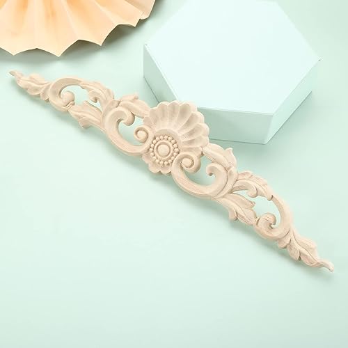 Miniatura 5 de MUXSAM Apliques tallados en madera, paquete de 2 calcomanías de tallas de madera sin pintar, superposición decorativa para paredes, puertas,