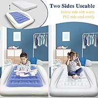Vista 4 de Cama de viaje inflable para niños Fahuac, juego de colchón de aire para niños pequeños, cama hinchable portátil con barandillas y bomba eléctrica