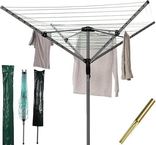 IFJA 4 Arm Rotary Clothes Airer Outdoor, 40 M Sturdy Washing Line Airer with Non-Slip Linning | Heavy Duty Garden Air Dryer with Free Ground Spike and Cover (40 M)