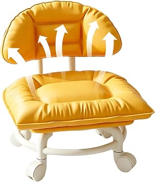 Rolling Backrest Chair Heavy Duty PU Leather Thick Cushion Padded Seat