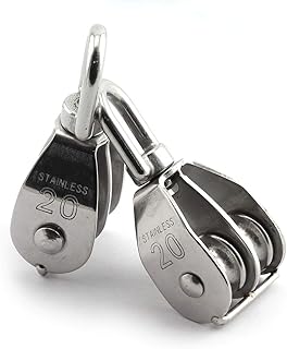 JCBIZ 2-Pack M20 Double Pulley Block Stainless Steel Heavy Duty Hardware Double Wheel Swivel Rigging Lifting Wheel Fixed Pulley for Wire Rope Loading 75kg