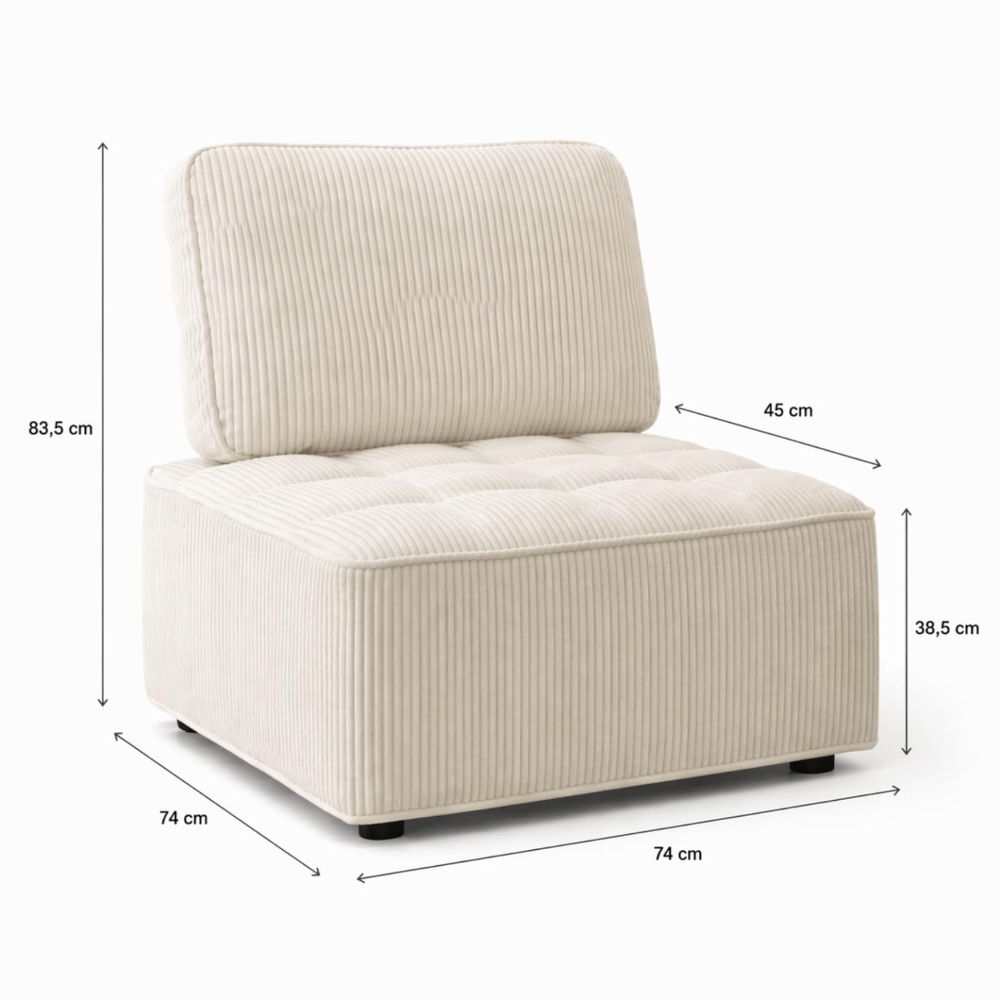 IDMarket - Módulo de sofá y sillón Alfie de pana, color beige