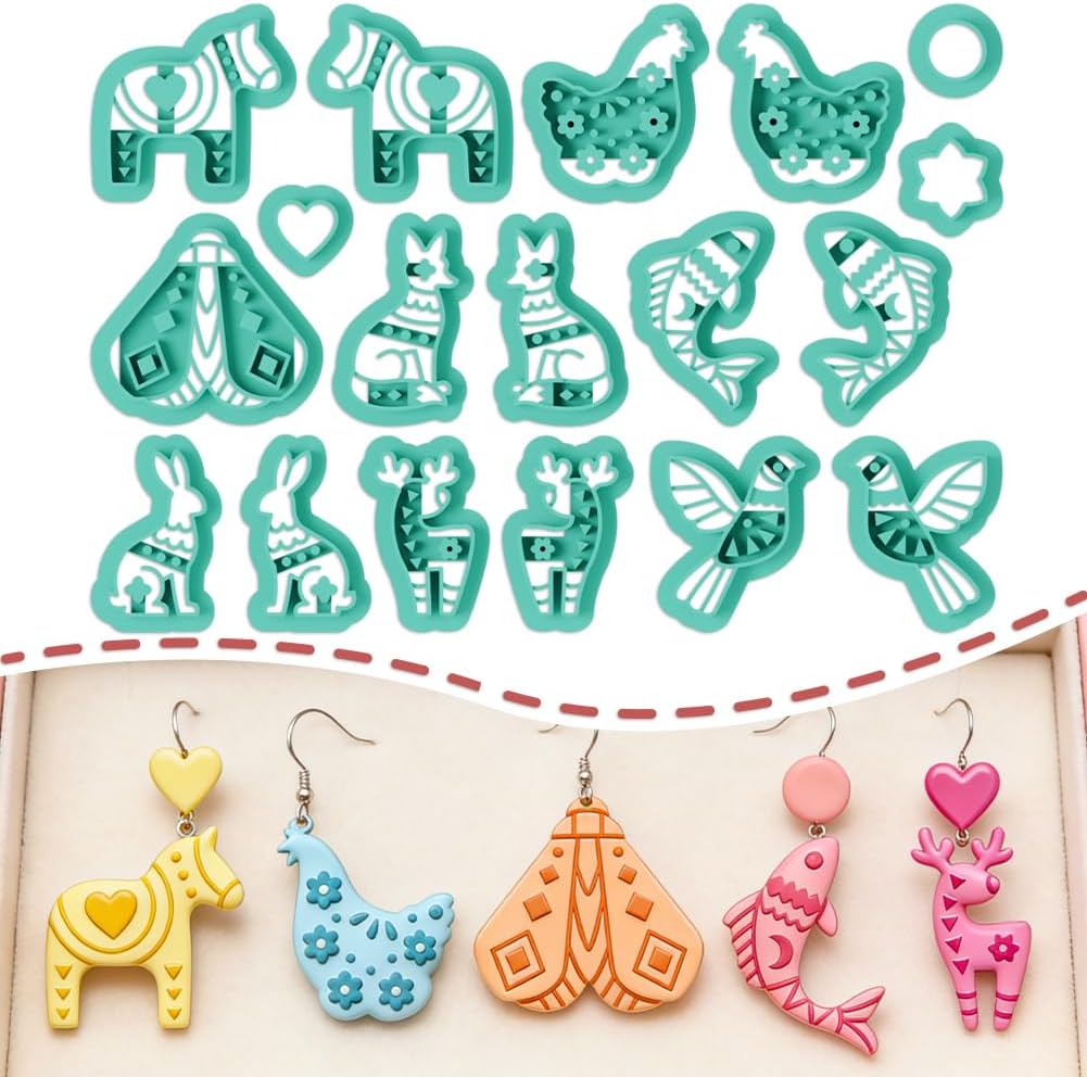 ORIGACH 18 Pcs Floral Animals Polymer Clay Cutters Set Flower-Embellished Fish Bird Rabbit Shape Earring Clay Cutter DIY Craft Supplies for Earring and Jewelry Making