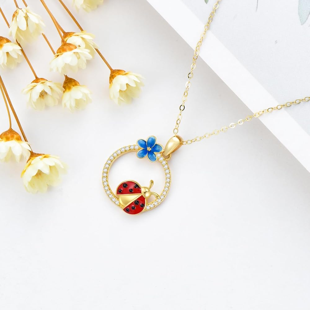 Amazon | Ayafee てんとう虫ペンダントネックレス レディース 14K