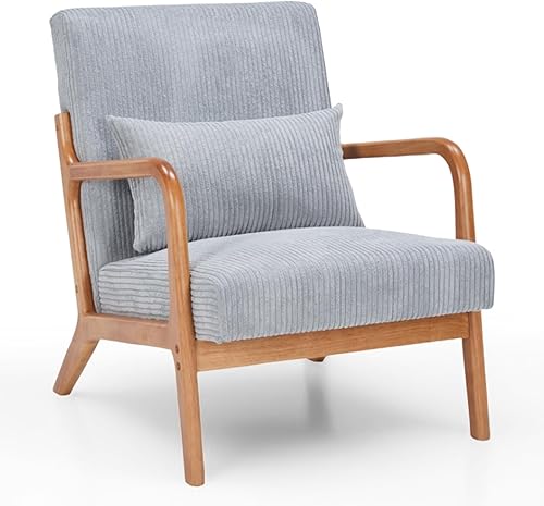 Vista 11 de Rovibek Silla decorativa tapizada con brazos, sillas decorativas modernas de mediados de siglo con marco de madera, sillas tapizadas con espuma de 1