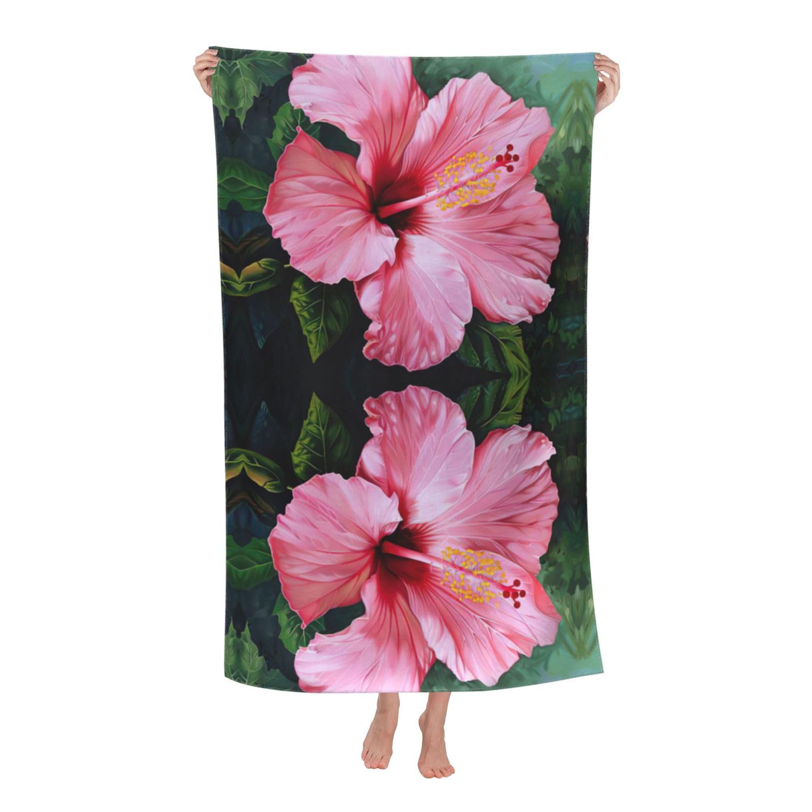 Pojknbv White Hawaii Pink Flower Print Oversized Adult Beach Towel Quick-Dry Comfortable Lightweight Travel Pool Camping