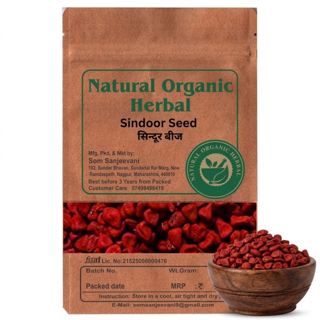 NATURAL ORGANIC HERBAL Sindoor Seeds - 50g -food colouring agent-Kumkum’used in Puja-Natural-No Mixing-असली-With 50g Multani Mitti Powder-picture-23