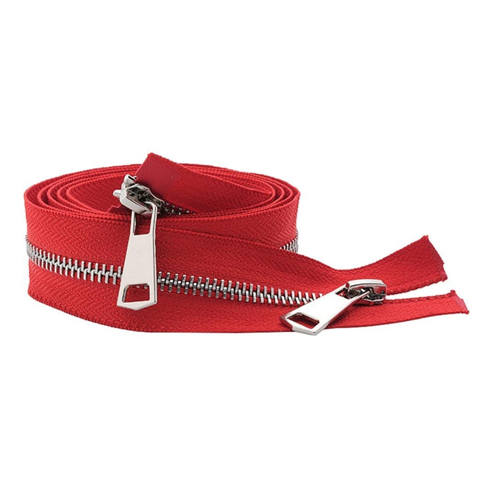 1 pieza de 30/40/50/60/70/80 cm 5# Colorido extremo abierto doble deslizador cremallera de metal plateado DIY artesanía para ropa de bolsillo de tela (rojo, 30 cm)