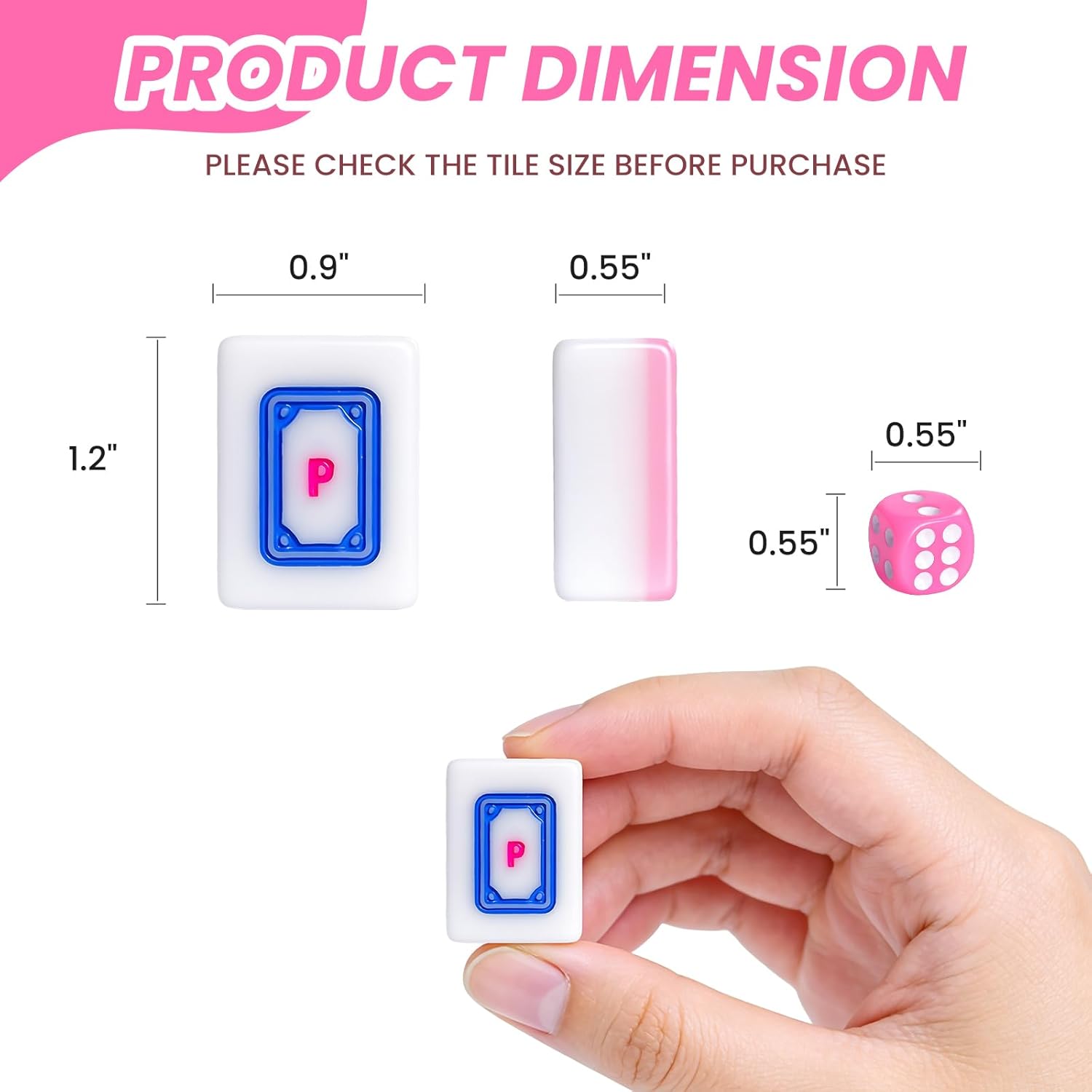 166pcs American Mahjong Tile Set with Pink Back Tiles for Family Night, 1.2-inch Mahjong Game Set with 3 Dice for Gathering, Party, Camping(Tiles Only)