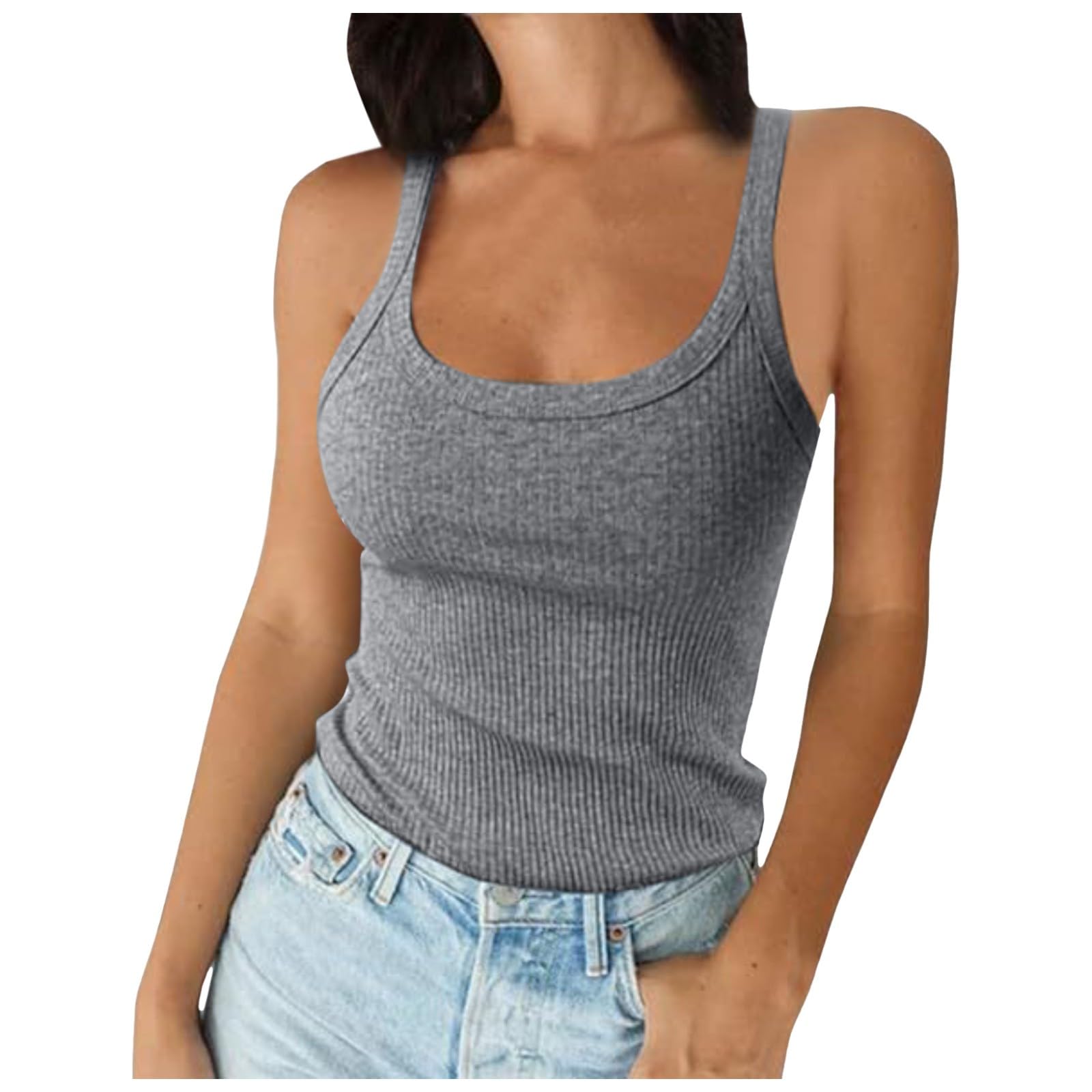 Women Spaghetti Strap Neck Ribbed Tank Tops Slim Fitted Camisole Basic Sleeveless Layering Shirts Warm House