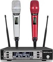 SOMLIMI original EW135G4 Sem Fio Microfone Profissional para Cantares Performances dePalco Karaoke Conferenciada lgreja Palestr (135-White and Red)