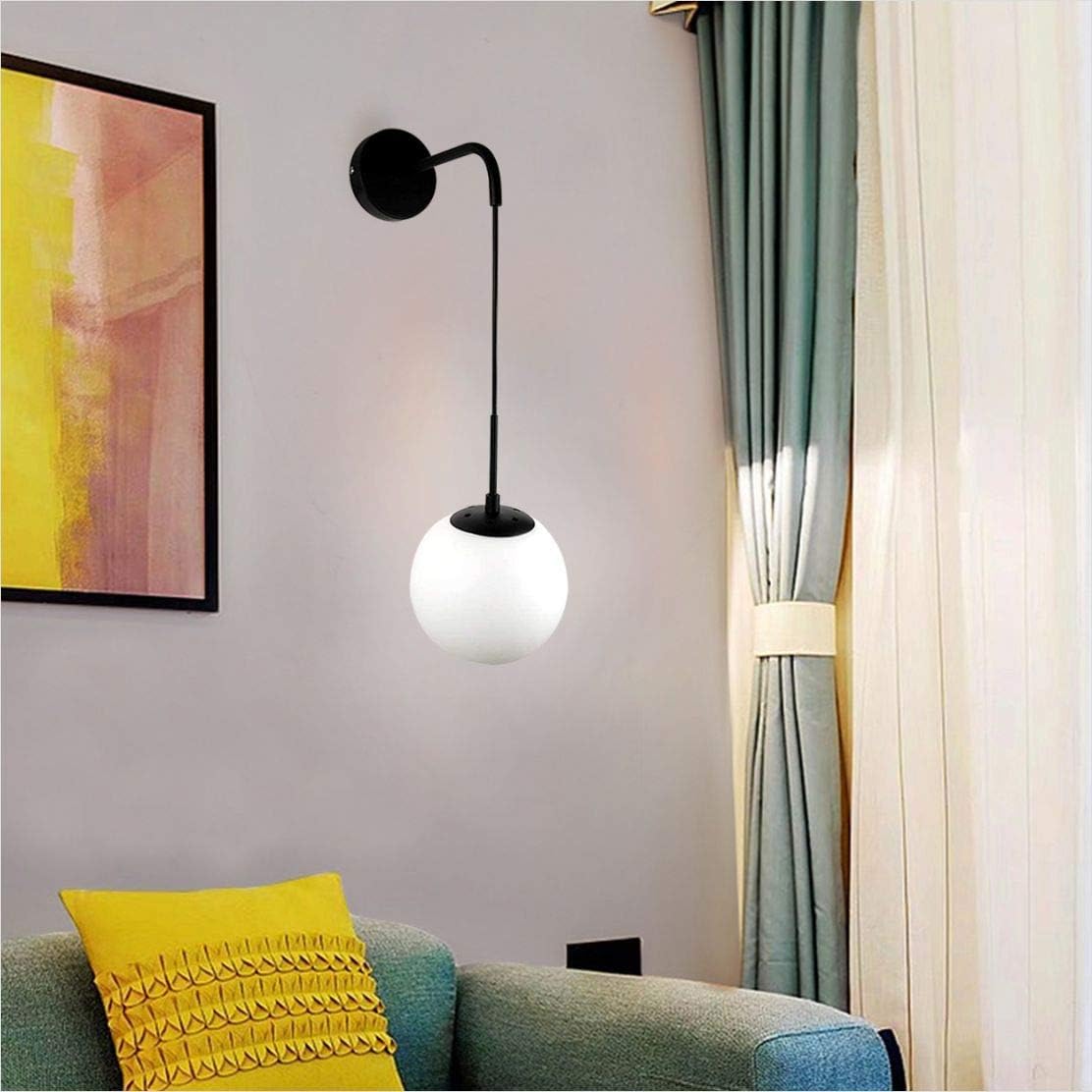 Black Friday - 60% OFF BOKT Mid Century Modern Wall Lamp Minimalist Adjustable Bedside Wall Lamp Ball Glass Fixture Reading Lamp (Black Body+ White Shade)