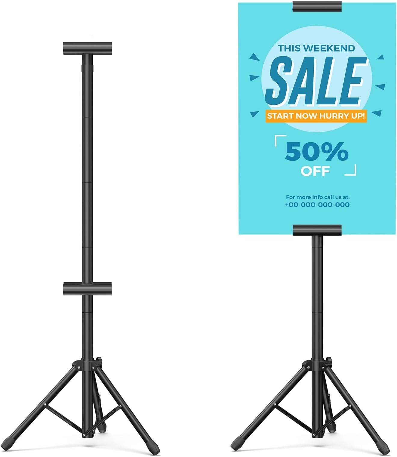 Poster Stand 2 Pack Banner Stands Foldable Floor Standing Sign Holder Adjustable Height Up to 88" Double Sided Tripod Retractable Banner for Wedding, Restaurant , Business, Supermarket Indoor Outdoor Poster (suitable for hard posters)