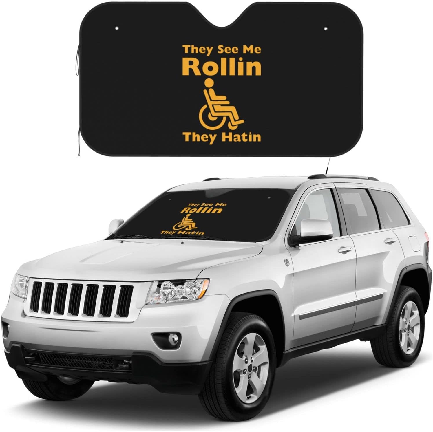 They See Me Rolling They Hating Wheelchair Windshield Sun Shade Keep Your Vehicle Cool, for SUV Cars Trucks Universal Sun Shade