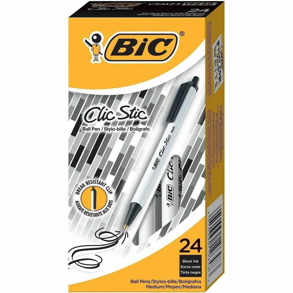 clic Stic penna a sfera a scatto, nero, 1 mm, medium, 24/Pack