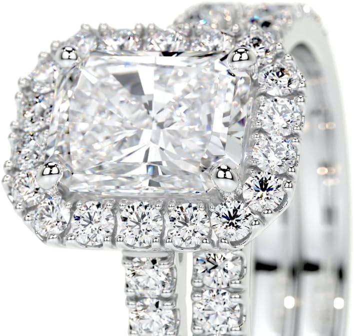 Molioaki 3 Carat (ctw) Radiant Bridal Set Moissanite Engagement Rings for women Platinum Plated Silver Ring Moissanite Rings