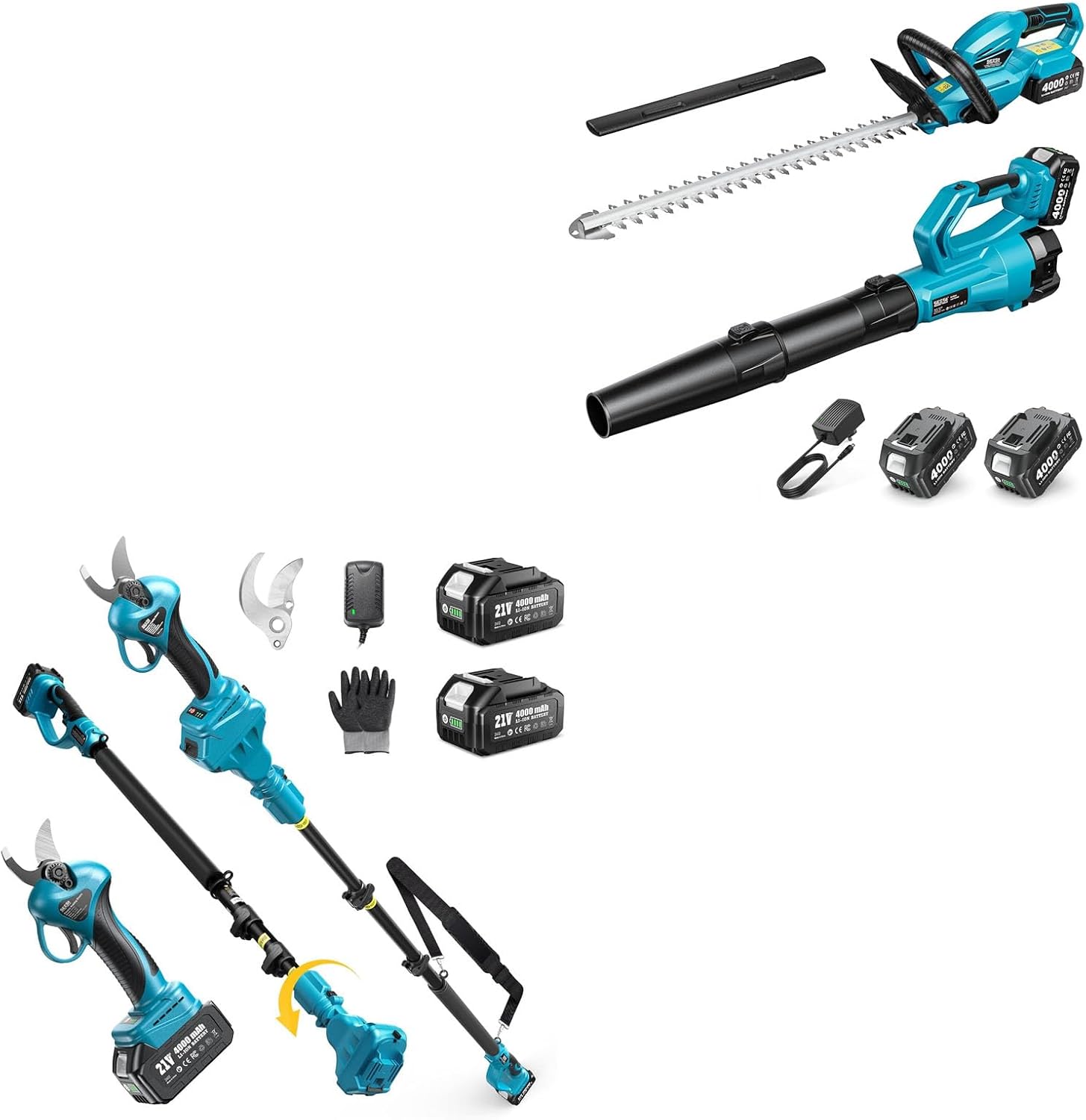 SEESII Cordless Hedge Trimmer and Leaf Blower Combo+Seesii 2-in-1 Cordless Electric Pruning Shears with Pole