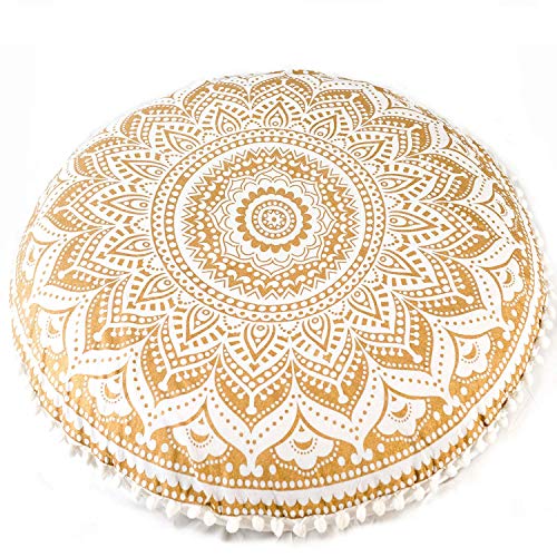 AAKARSHAN Housse de coussin de sol dorée 81,3 cm avec motif mandala Cover