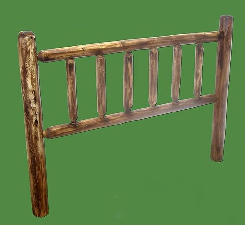 Log Headboard, Queen Size - Torched Finish, Solid Cedar Wood,