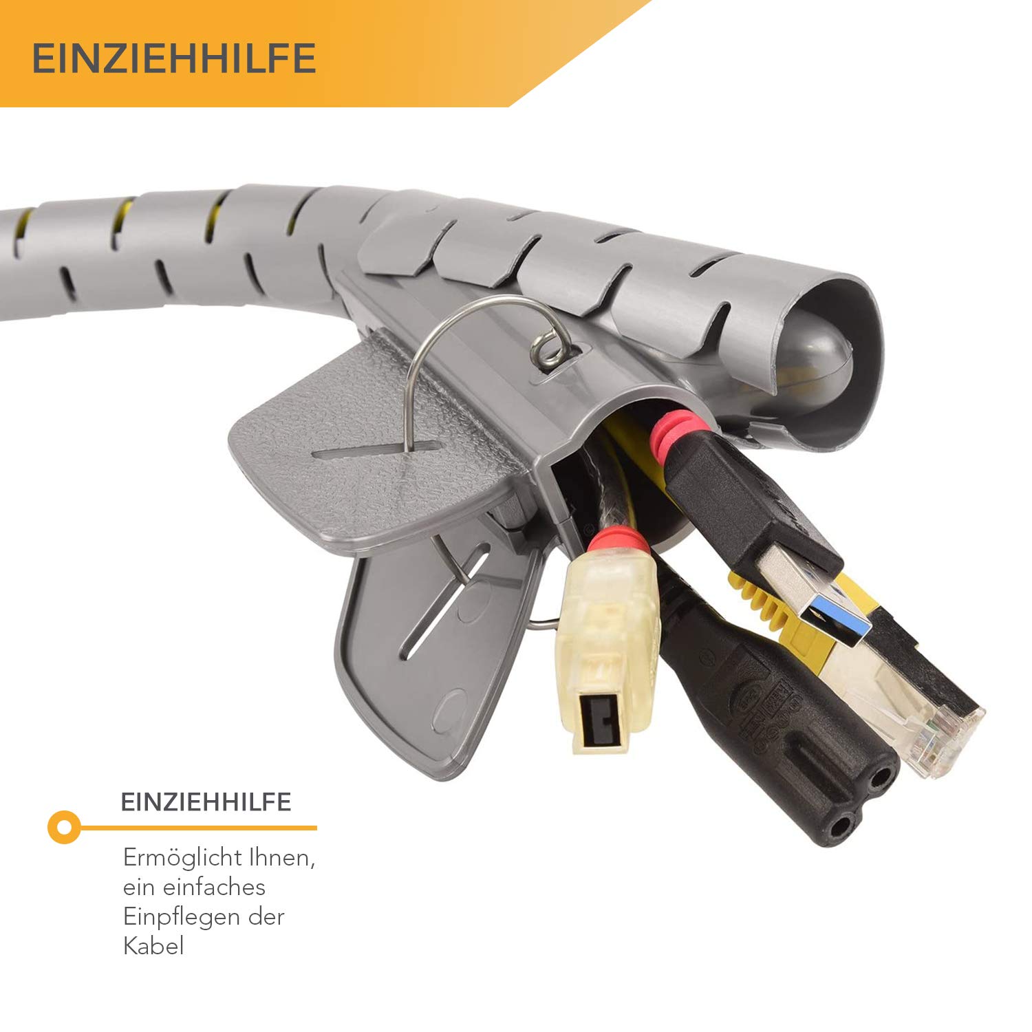 TPFNet Kabelschlauch Für Kabelmanagement – Flexibler Spiralschlauch Mit Einziehhilfe, Silber