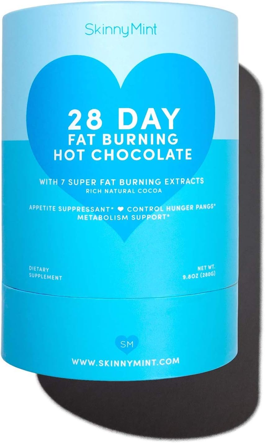 SkinnyMint Fat Blasting Hot Chocolate. Curb Cravings at only 25 Calories. Sugar Free, Vegan and Keto Diet Friendly (28 Packets)