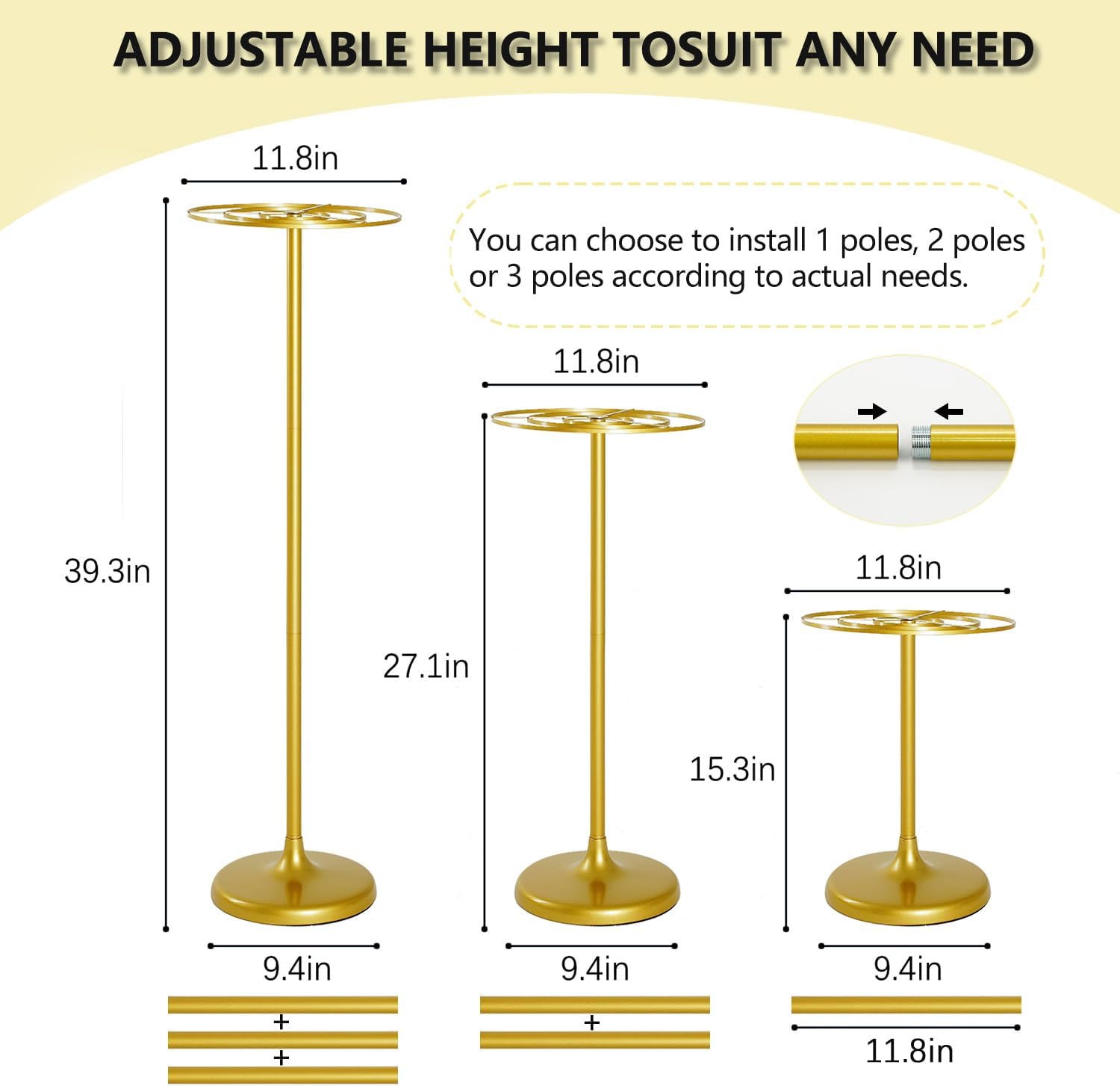 2pcs Tall Wedding Flower Stand 39.37" Wedding Centerpieces for Tables Gold Centerpieces Metal Flower Floor Vase for Party Event Wedding Reception