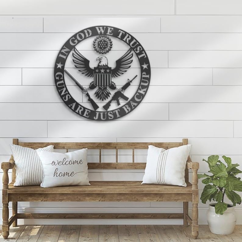 Personalized We The People In God We Trust Metal Wall Art Led Light Us 2Nd Amendment Sign Decoration United States Constitution Patriotic Decor | Metal Wall Art Last Name Sign|Outdoor Metal Sign