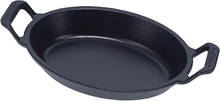Victoria Mini Oval Cast Iron Casserole Dish, Preseasoned Baking Dish for Appetizers, Side Dishes, Souffles, and Single Servings, Made in Colombia