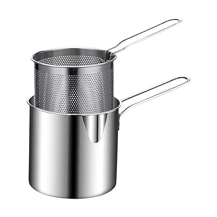 ACUZY Small Deep Frying Pot with Basket 1200ml Stainless Steel Fryer Pot with Long Handle Mini deep Oil Fryer for French Fries/Shrimp/Fish/Chicken Wings/Boiling Butter/Sauce/Gravies/Pasta(1-Pcs)