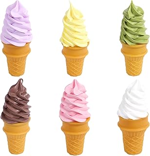 6 Pcs Realistic Fake Ice Cream Dessert Models, Lifelike Display Props, Spiral Cone for Photography, Store Window, Home Decoration