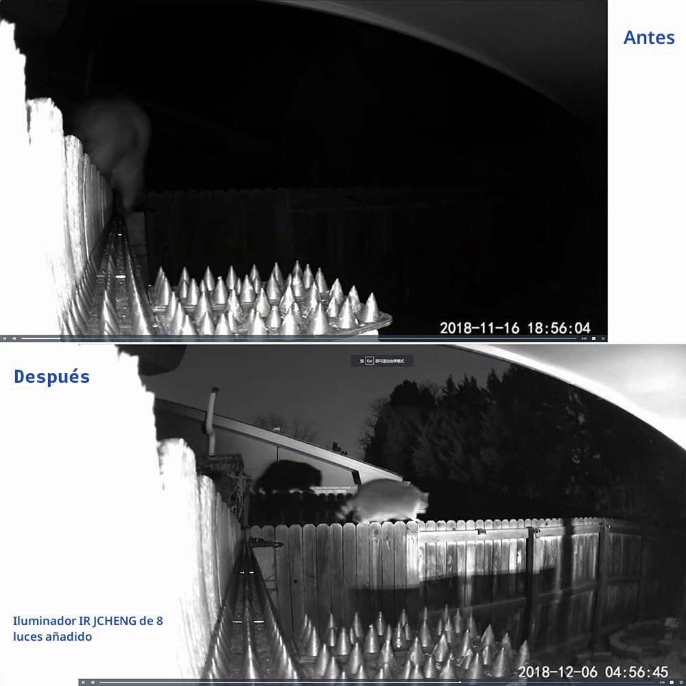 JC IR Illuminator Luz infrarroja 8 LED Gran Angular con Adaptador de Corriente para Cámaras de Seguridad