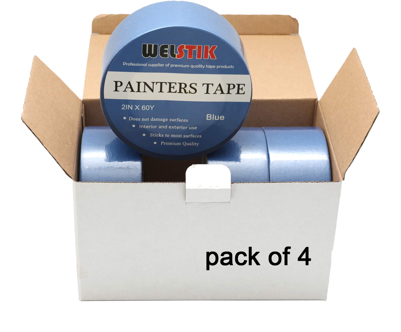 WELSTIK Blue Painters Tape 2 Inches Wide,Removable Masking Tape, for House Decoration, 3D Printer, Calligraphy and Painting, Advertising Production,etc, Easy-Tear, 2” X 60YDs/ Rolls 240 Total Yards