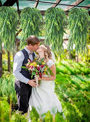 Vopie 2 Pcs Boston Ferns Artificial Persian Rattan Fake Hanging Plant Faux Greenary Vine Outdoor Uv Resistant Plastic Plants For Wall, Wedding Party Decor #TOP5