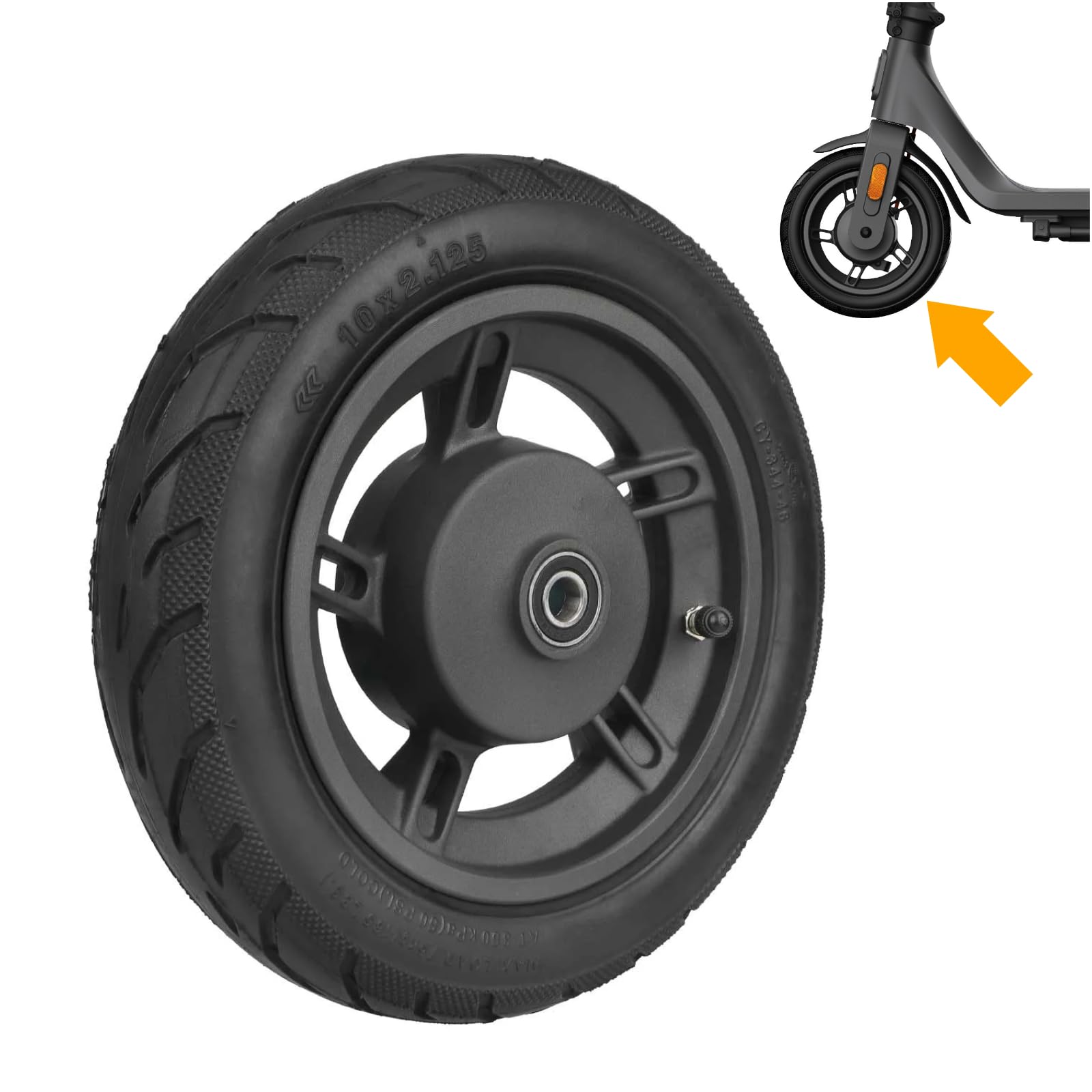 Vorderrad Komplettset 10 Zoll (10x2.125) für Xiaomi 4 Lite (2nd Gen) Luftreifen mit Felge (1 Stück)