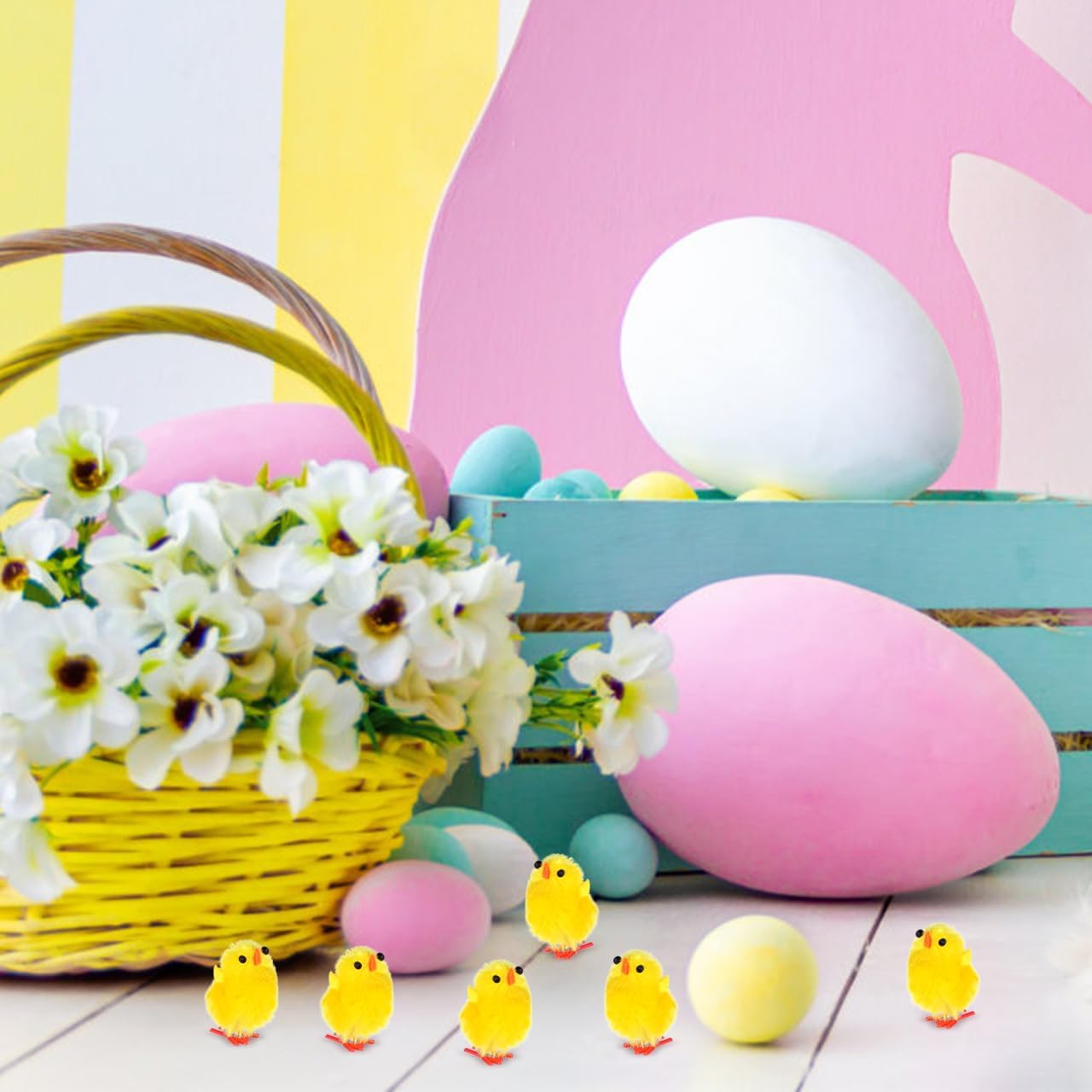 BESTonZON 6Pcs Mini Easter Chicks Baby Toy Tiny Chenille Figurines for Spring Bonnet Decorations Party Favors Room Desktop Decor