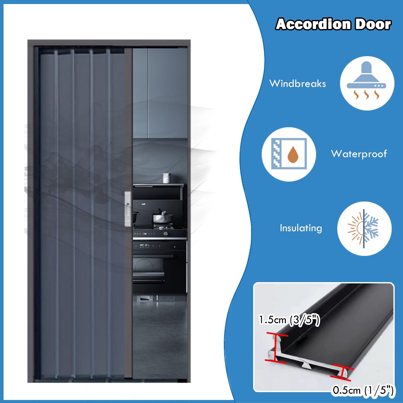 Falttür Schwarz 97x203cm - Ziehharmonika-Tür Für Schrank & Raumteiler