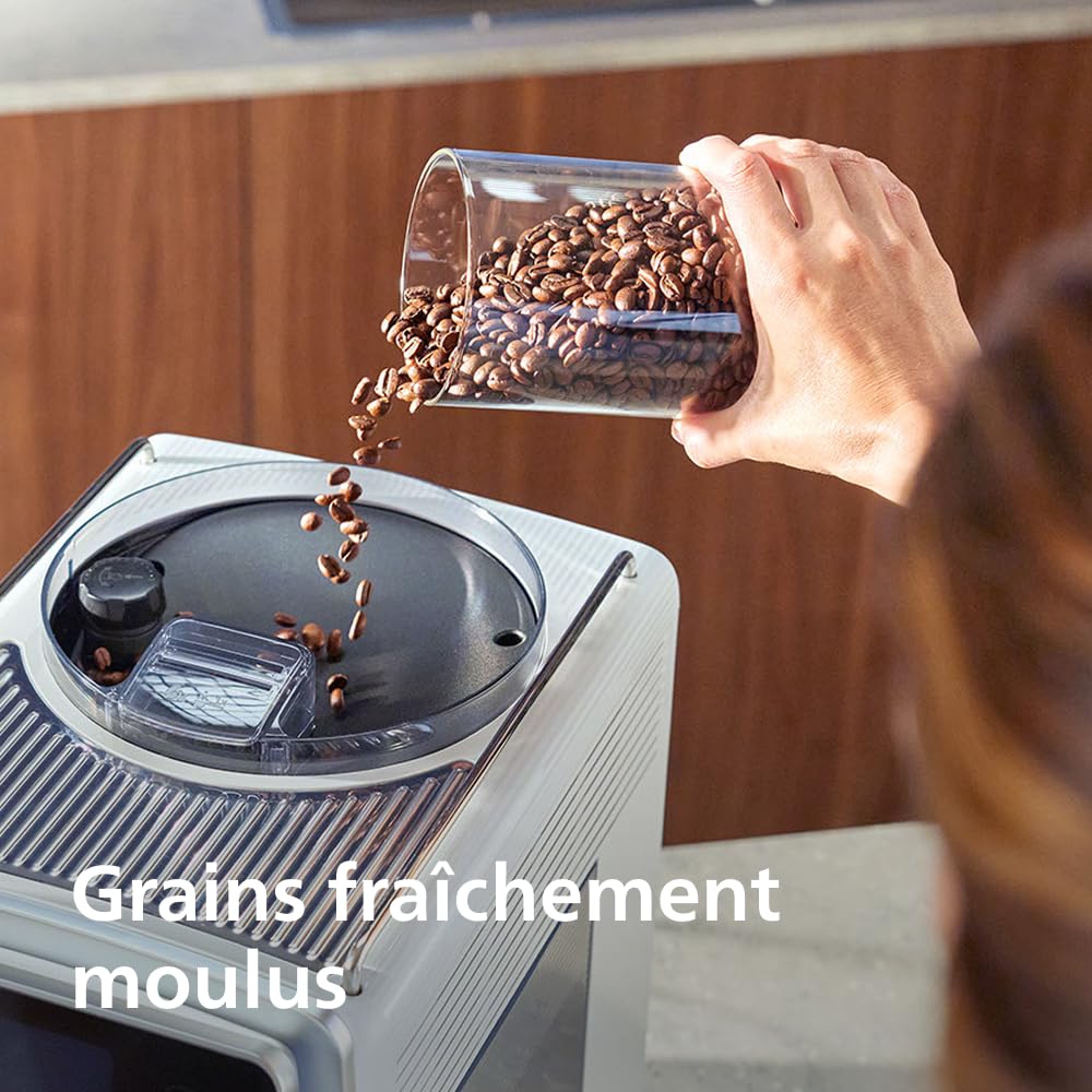 Philips Machine à café à grains automatique Aromis Série 8000 - Café de qualité avec BrewExtract, technologie SilentBrew broyage silencieux, plus de 50 boissons, LatteGo Pro (EP8757/20)