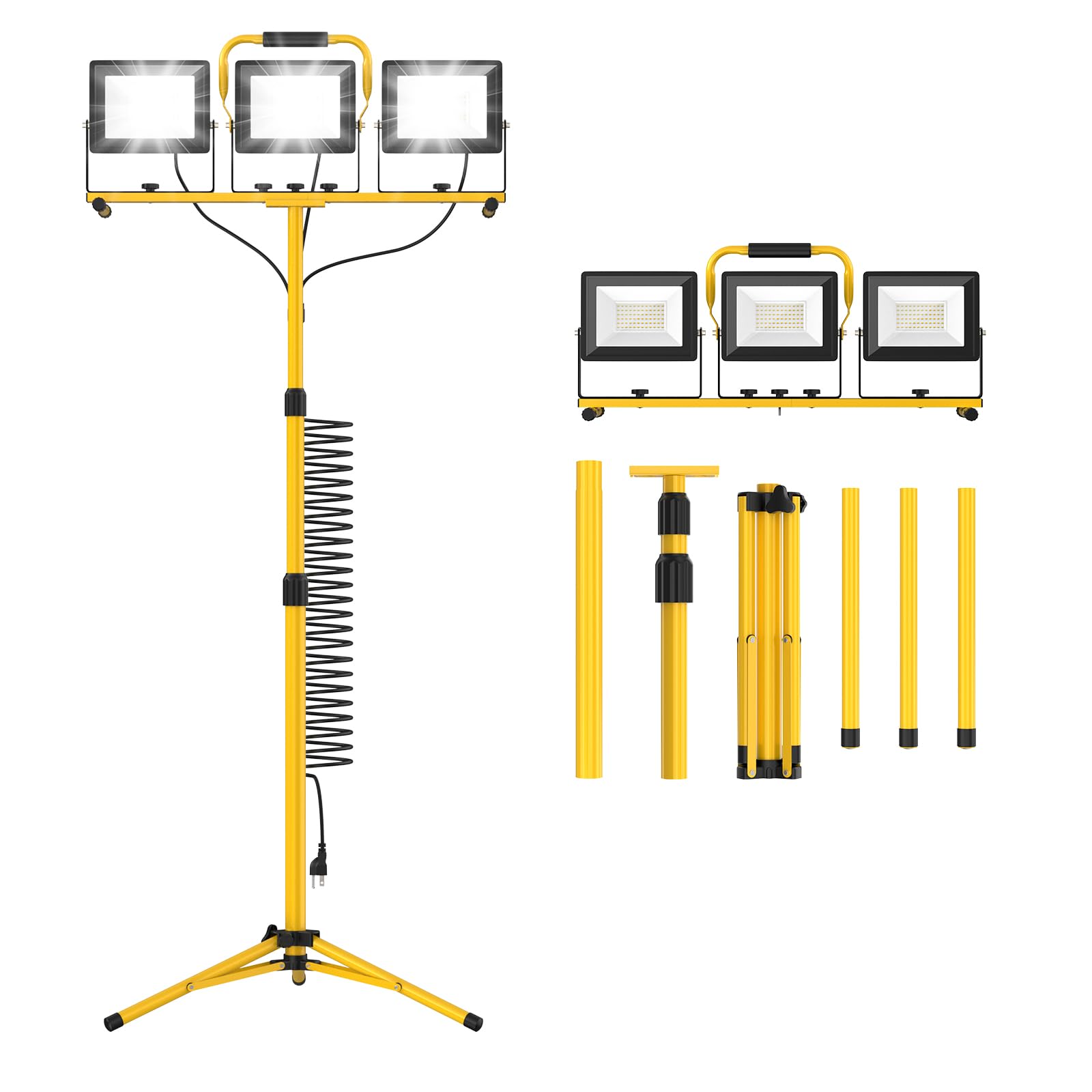 3-Head LED Work Light, 21000LM Adjustable Garage Lights for Mechanics Workshops, Portable Flood Lights Outdoor IP66 Waterproof,16.4FT Cord Stand Tripod Light for Jobsite Construction Renovation