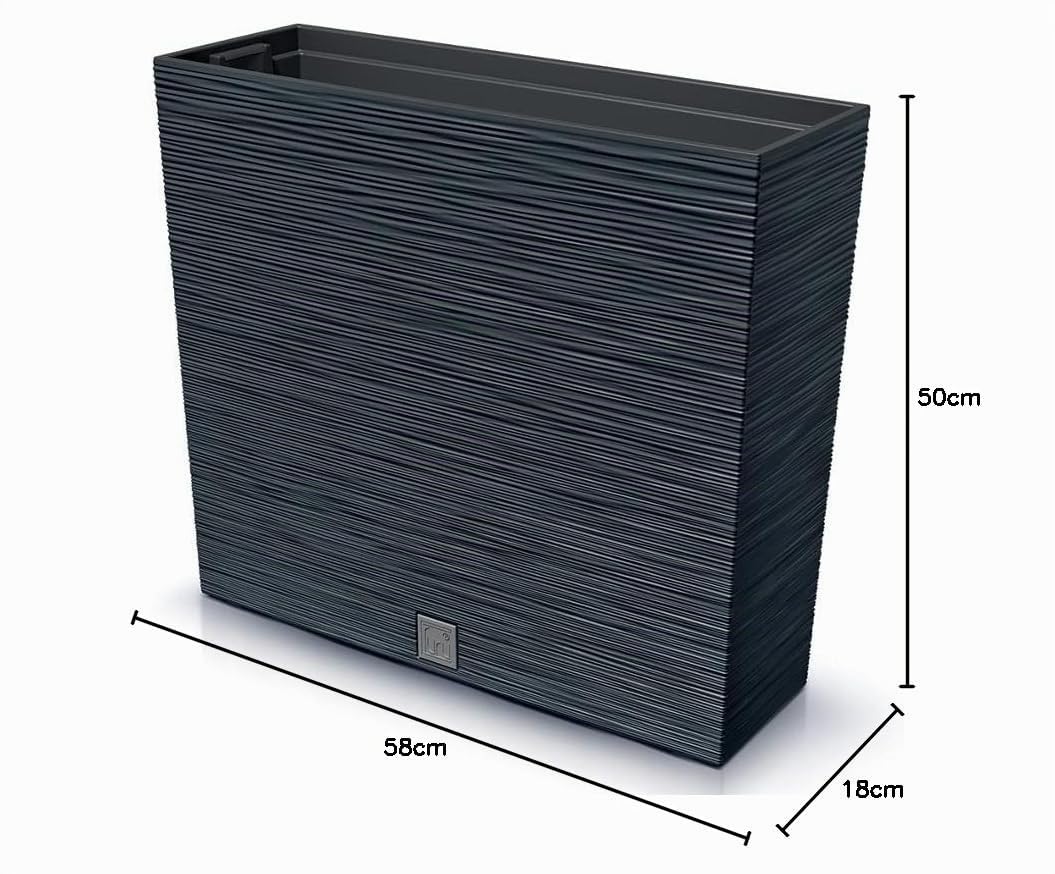 rg-vertrieb Jardinière rectangulaire - 58 x 50 cm - Avec bac à plantes - Résistant aux UV et au gel - Aspect rayures modernes - En plastique - Pour balcon, jardin, terrasse (anthracite)
