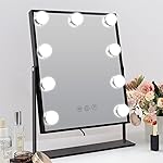 Hansong Lighted Vanity Mirror Makeup Mirror with Lights Hollywood Mirror with 9 LED Bulbs and Detachable 10X Magnification Black Vanity Mirror with Lights 360 Degree Rotation