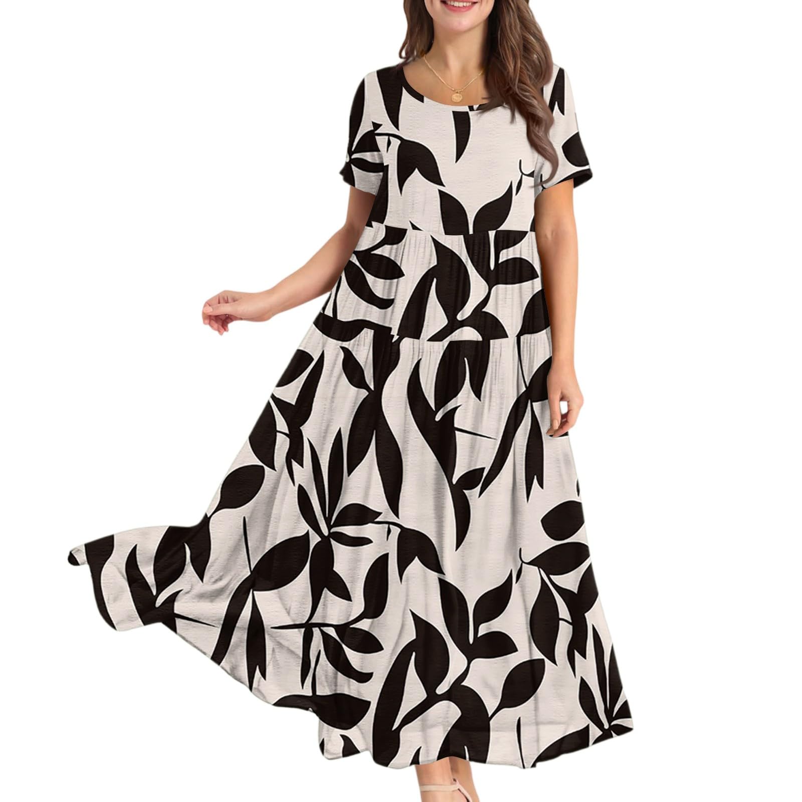Maxikleider Damen Sommer mit Ärmel Elegante Kleider Damen Blumen Sommerkleider Leicht Und Luftig Kurzarm Sommerkleid Kleid Frauen A Linie Blumenkleid Locker Schwingen Damenkleider