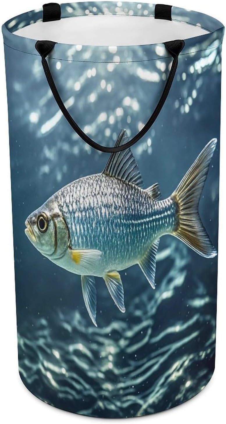 Swimming Fish Laundry Hamper Large Collapsible Laundry Basket with Handles Waterproof Clothes Hamper Portable Dirty Clothes Basket for Bedroom Laundry Room Closet Bathroom