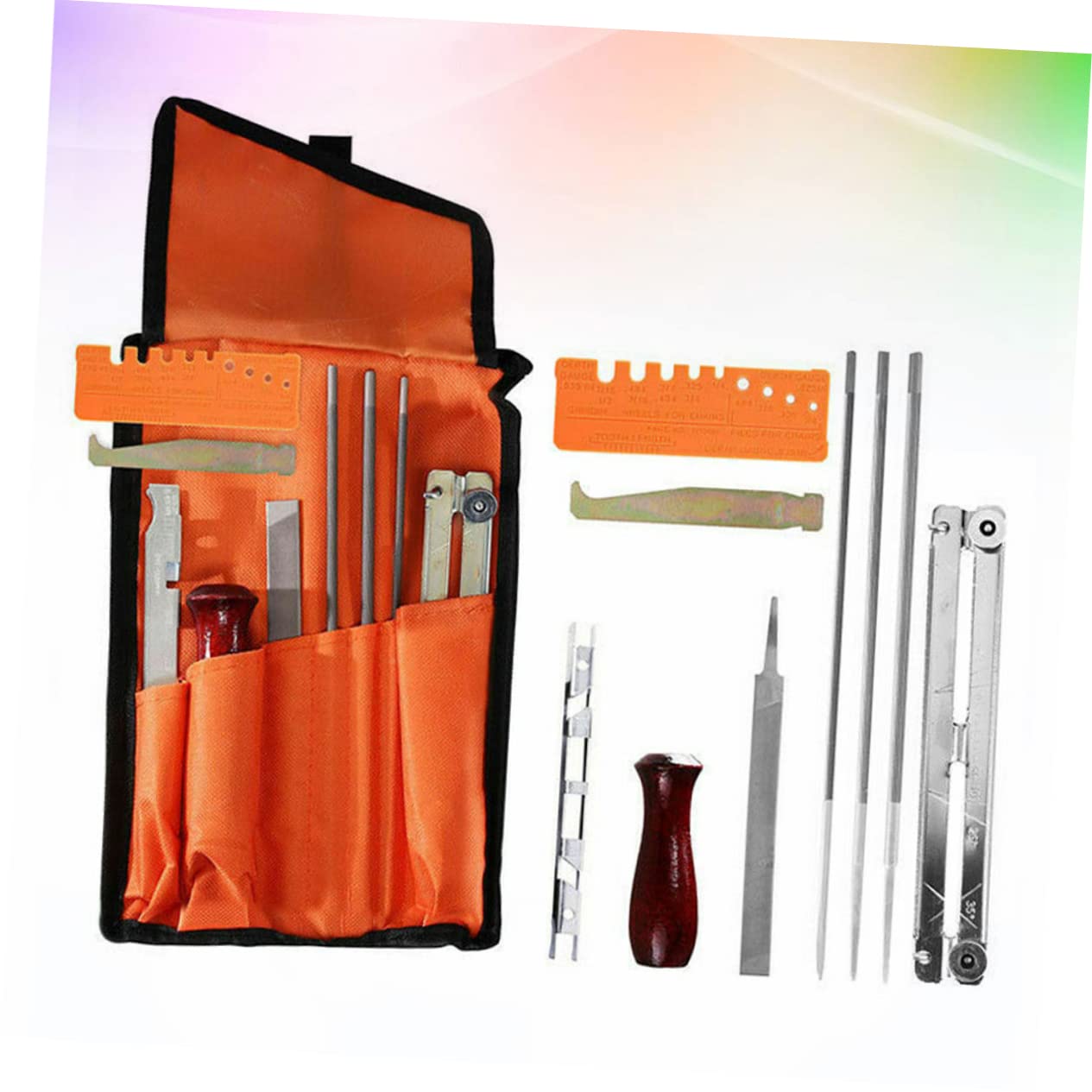 ibasenice Kit Affilatura Catena Motosega 10 Pezzi, Accessori in Metallo Arancione, Resistente All'usura, per Uso Personale e Professionale