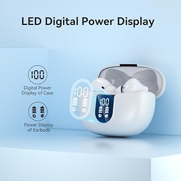 Wireless Headphones, Bluetooth 5.3 Headphones 40 Hours Playtime Deep Bass Stereo In-Ear Headphones, LED Power Display, Call Noise Canceling Headphones with Microphone, IP7 Waterproof Headphones
